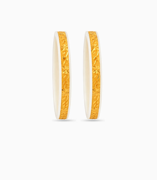 Gold Plated Floral White Pola Bangle Set