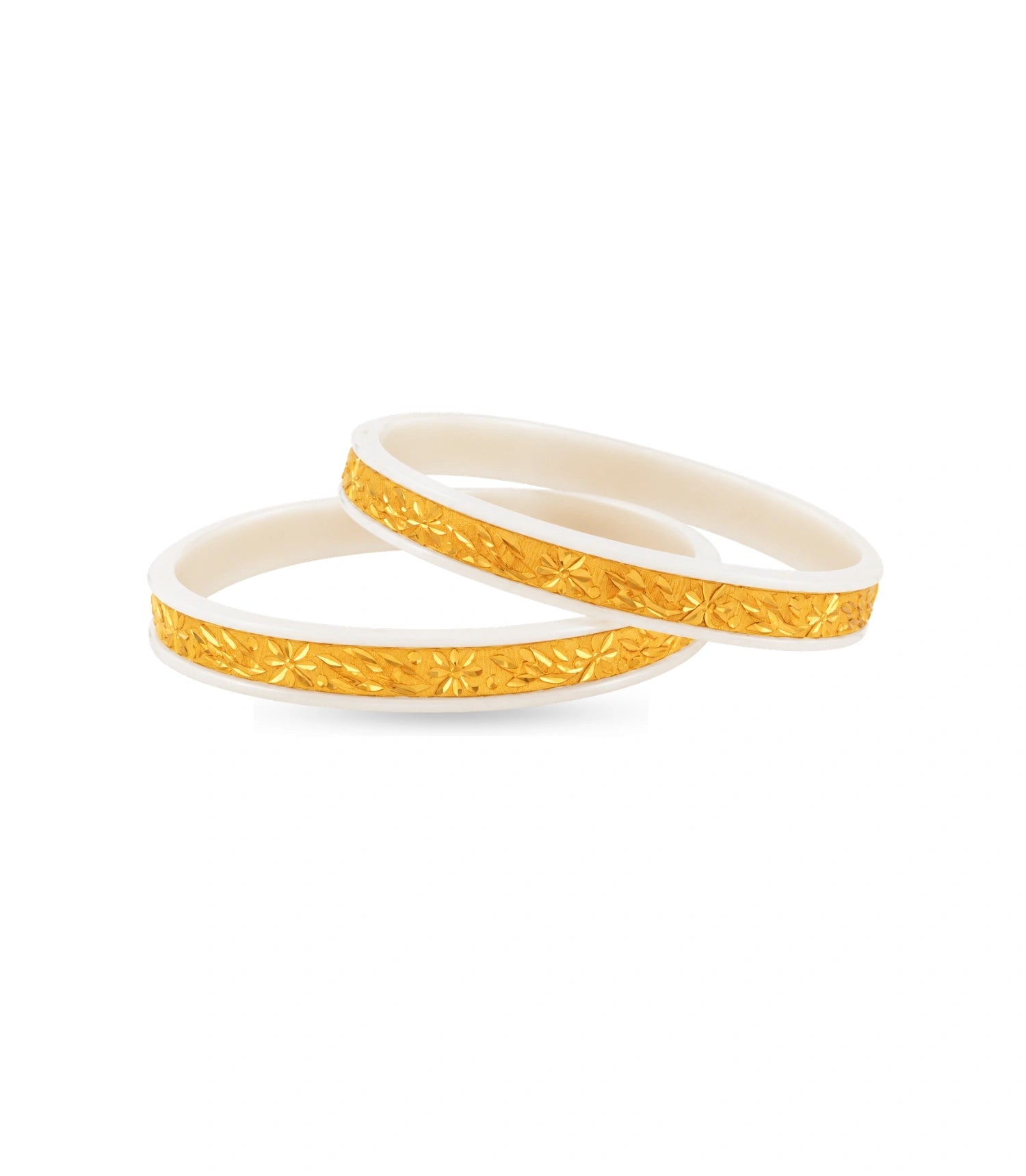 Gold Plated Floral White Pola Bangle Set