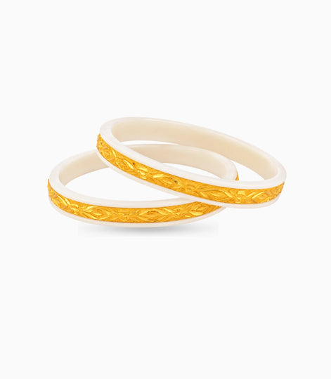 Gold Plated Paisley White Pola Bangle Set