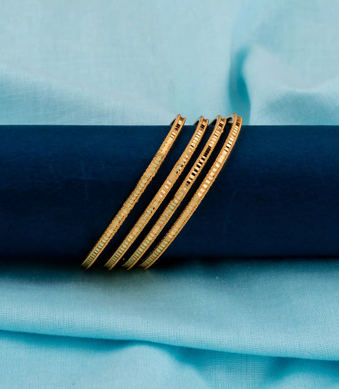 Gold Plated Everyday Grid Bangle Set