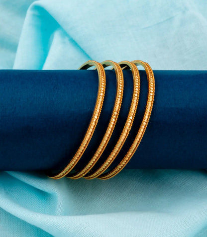 Gold Plated Everyday Grid Bangle Set