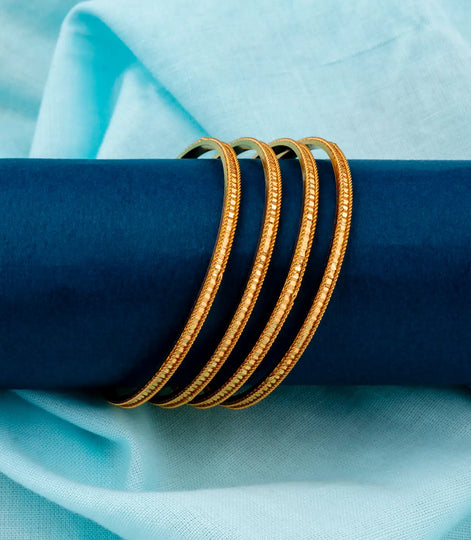 Gold Plated Everyday Grid Bangle Set