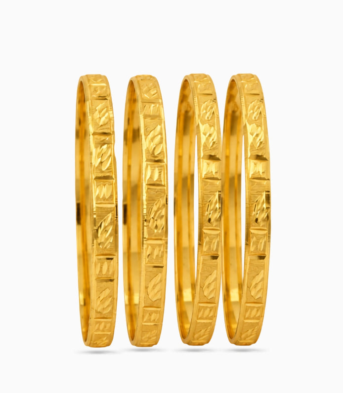 Gold Plated Festive Leaf Motif Bangle Set