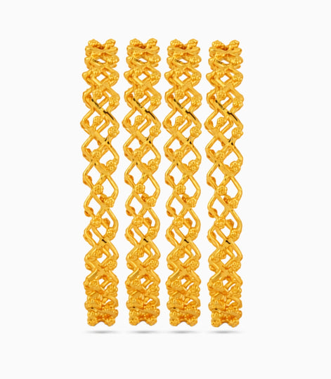 Gold Plated Festive Zigzag Wave Bangle Set