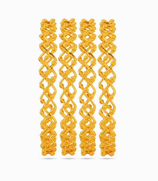 Gold Plated Festive Zigzag Wave Bangle Set