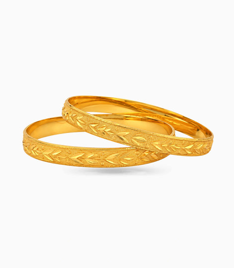 Gold Plated Festive Engraved Floral Bangle Set