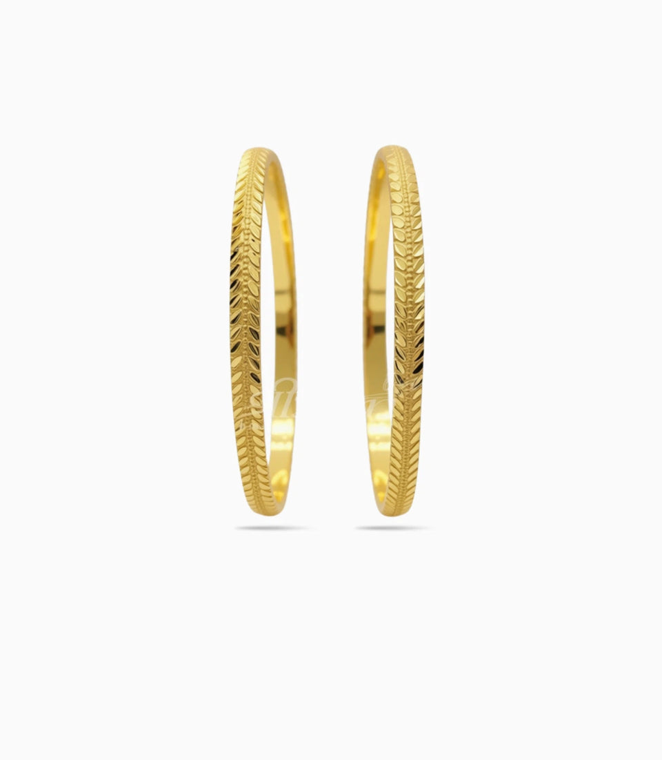Gold Plated Everyday Leaf Motif Bangle Set