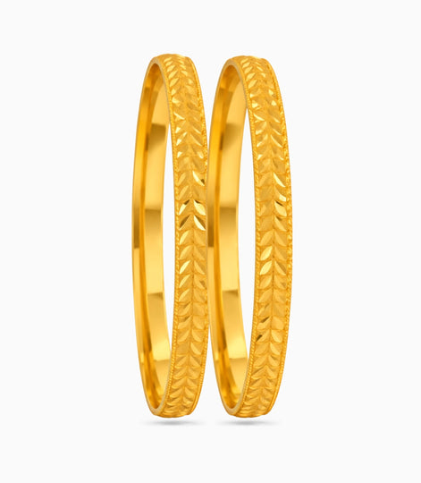 Gold Plated Everyday Leaf Motif Bangle Set