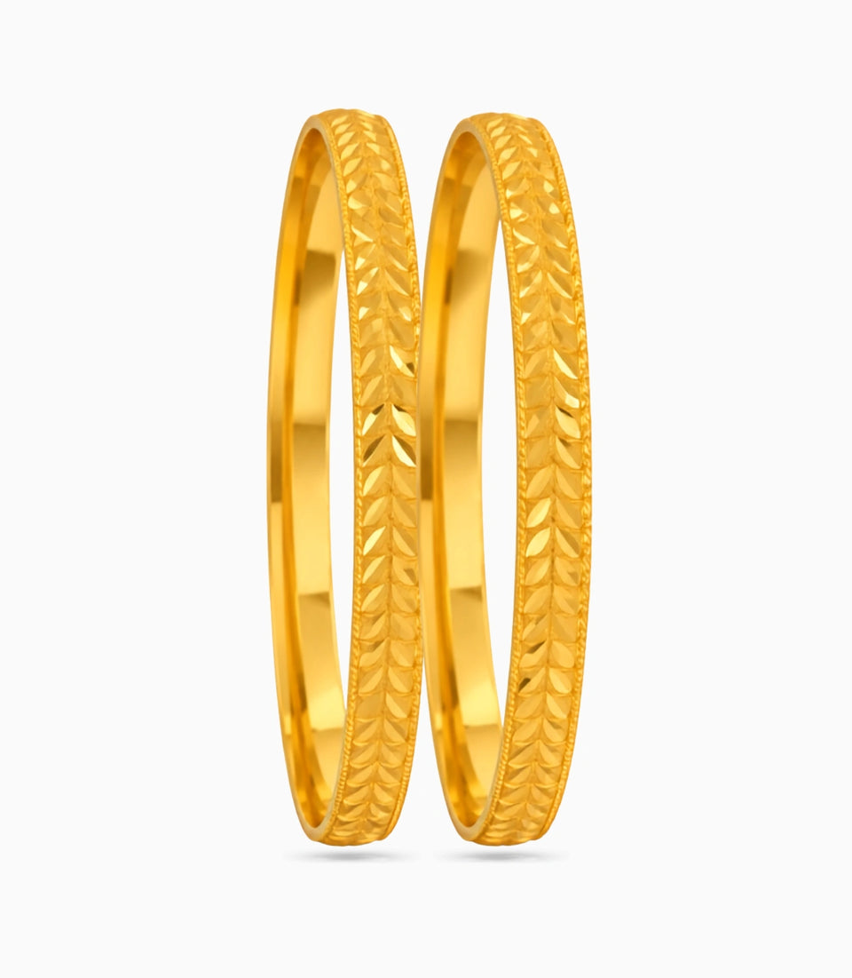 Gold Plated Everyday Leaf Motif Bangle Set