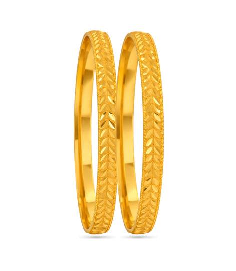 Gold Plated Everyday Leaf Motif Bangle Set