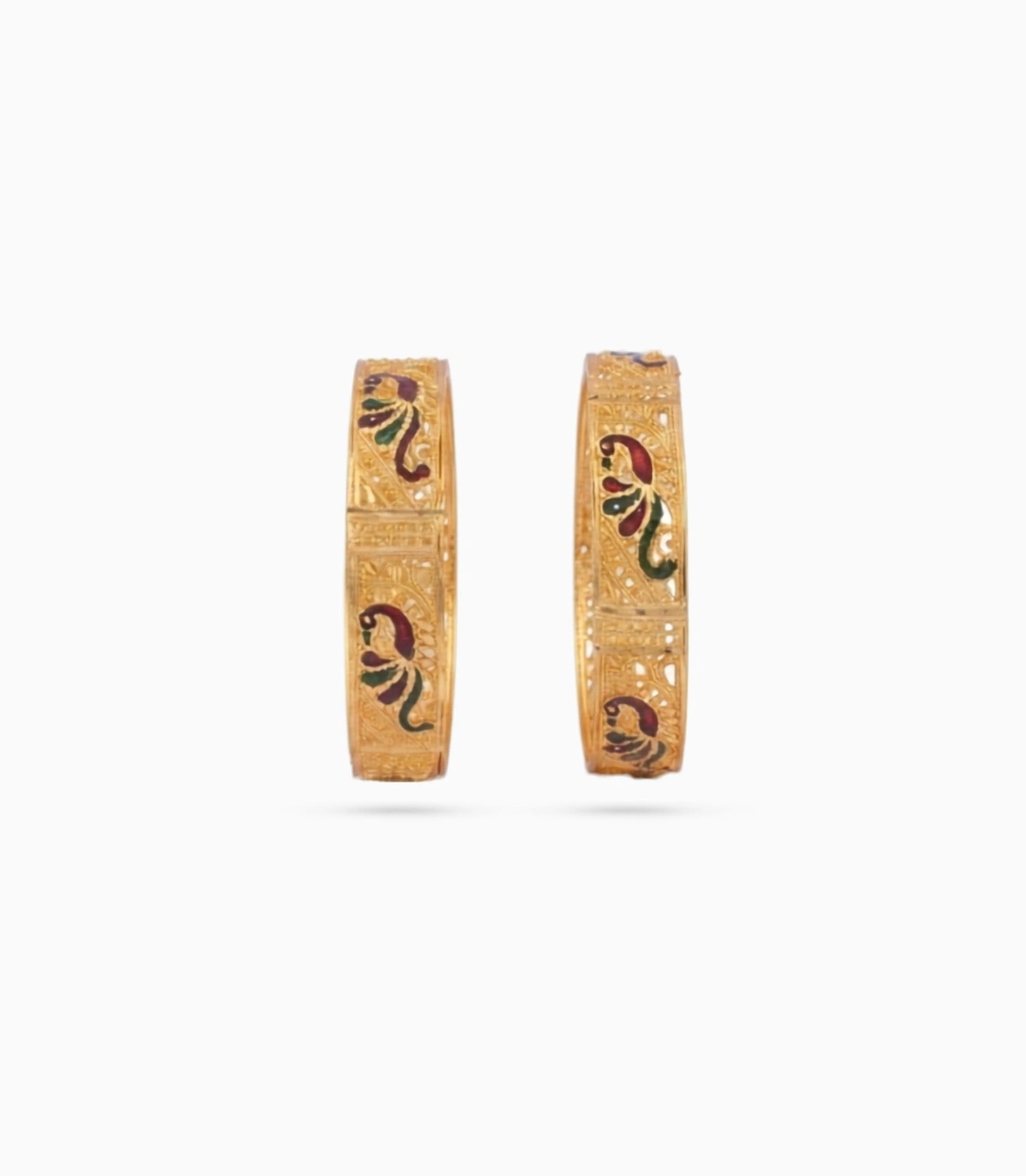 Gold Plated Wedding Peacock Motif Enameled Bangle Set