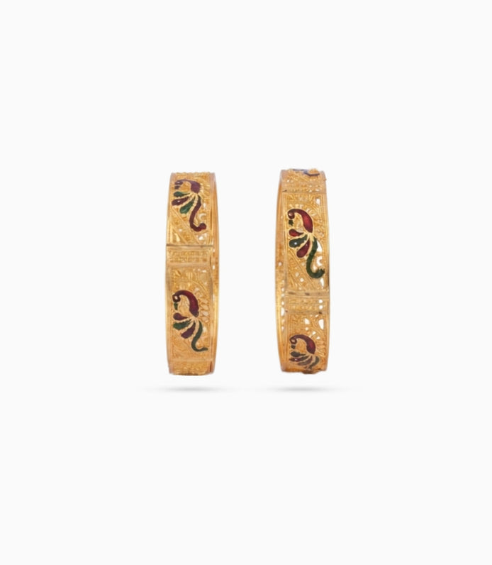 Gold Plated Wedding Peacock Motif Enameled Bangle Set