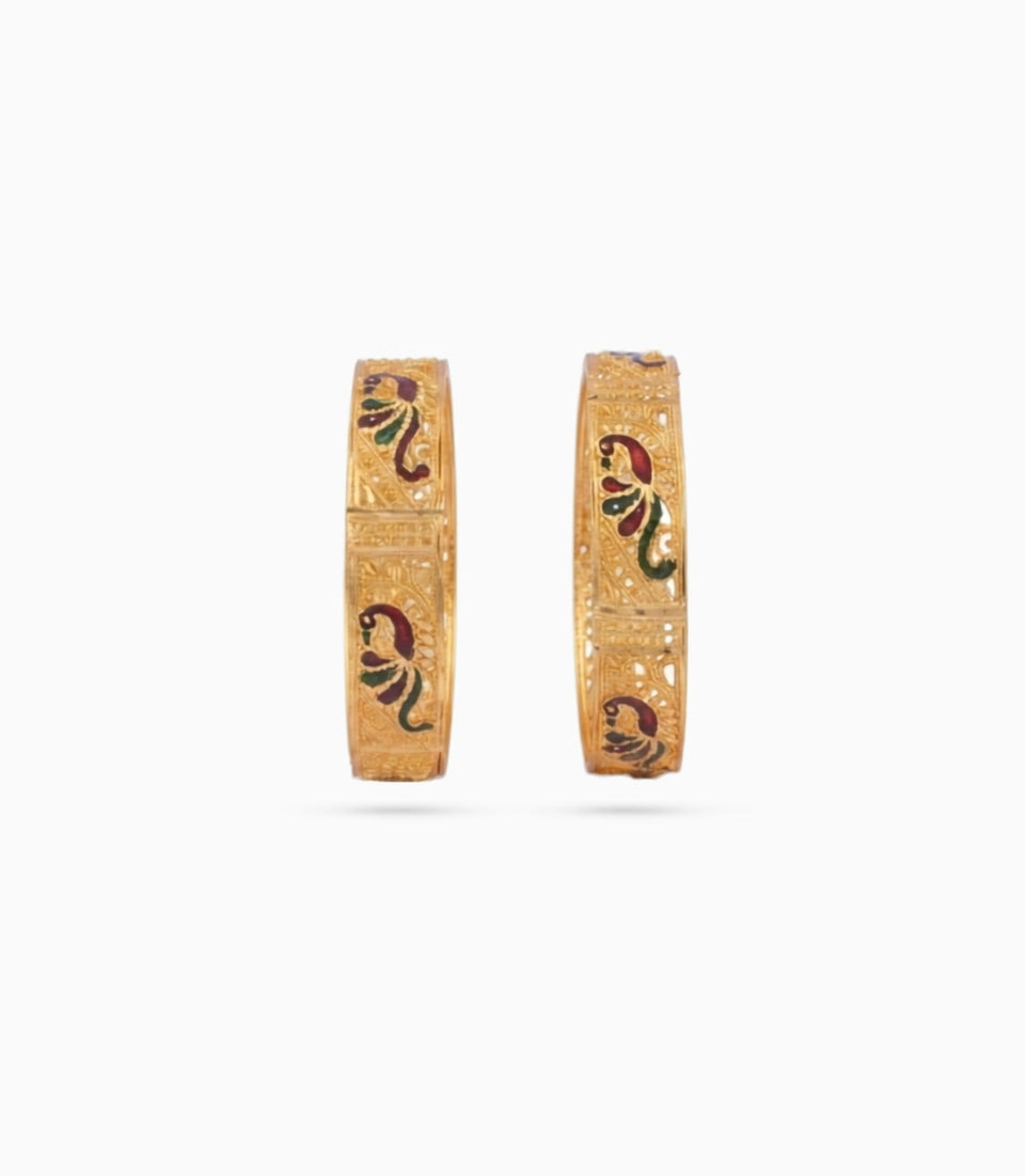 Gold Plated Wedding Peacock Motif Enameled Bangle Set