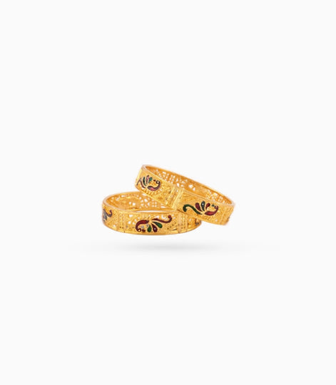 Gold Plated Wedding Peacock Motif Enameled Bangle Set