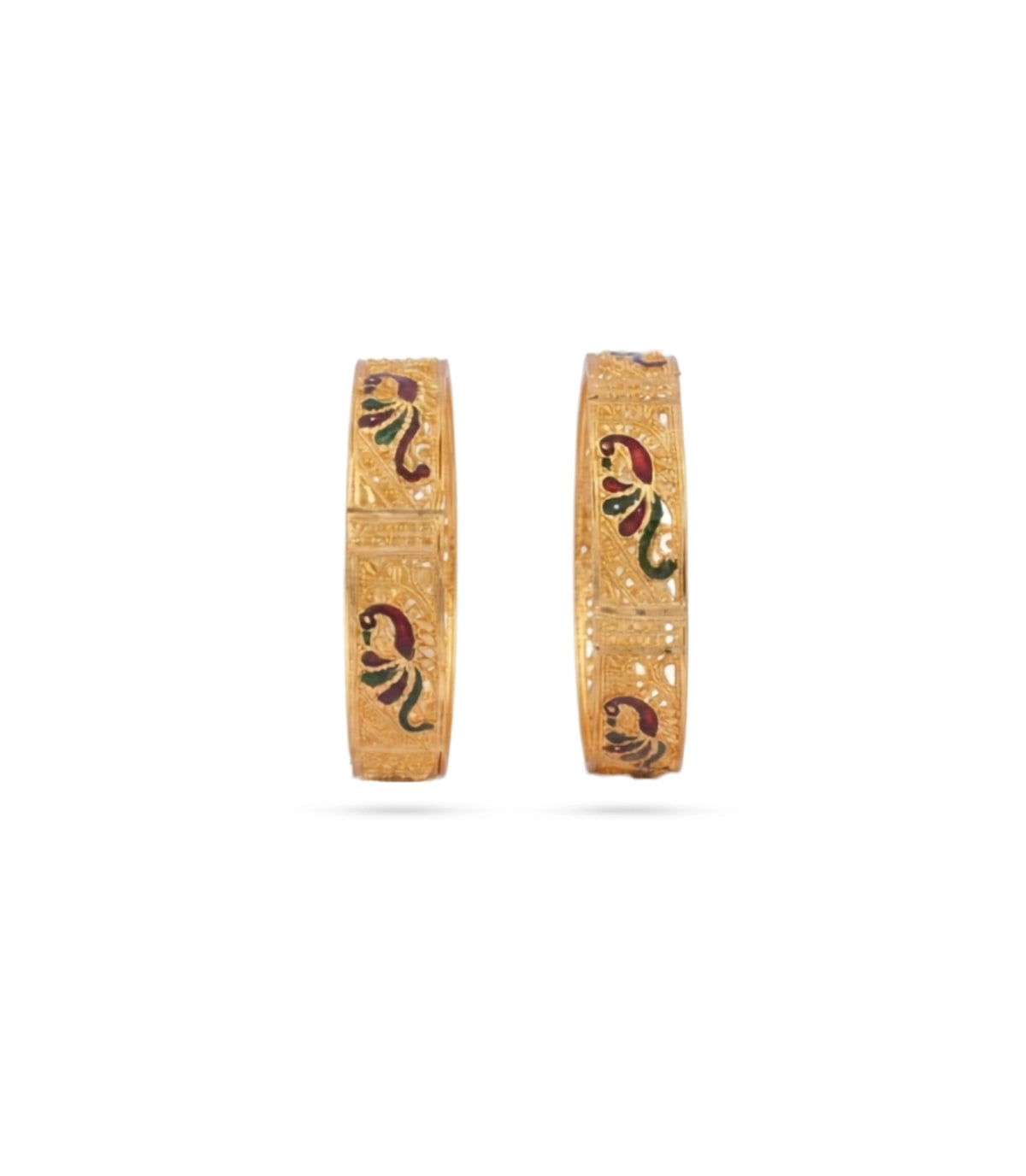 Gold Plated Wedding Peacock Motif Enameled Bangle Set