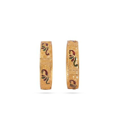 Gold Plated Wedding Peacock Motif Enameled Bangle Set