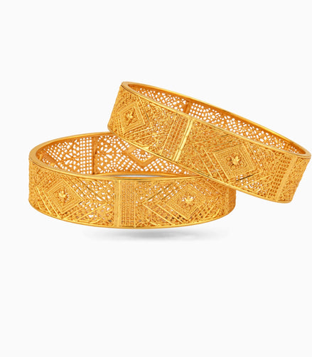 Gold Plated Wedding Diamond Filigree Bangle Set