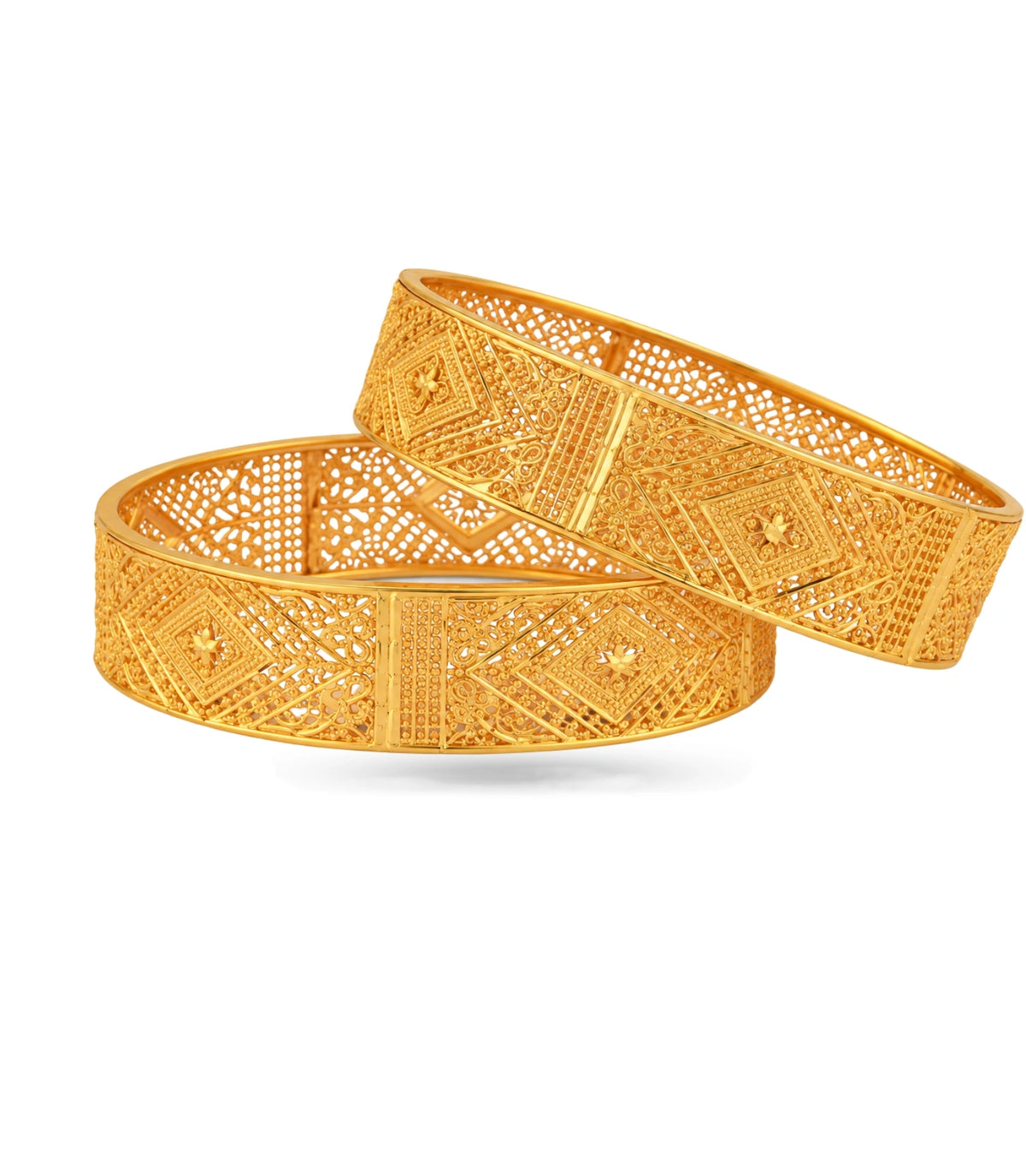 Gold Plated Wedding Diamond Filigree Bangle Set