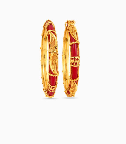 Gold Plated Wedding Red Royal Pola Bangle Set