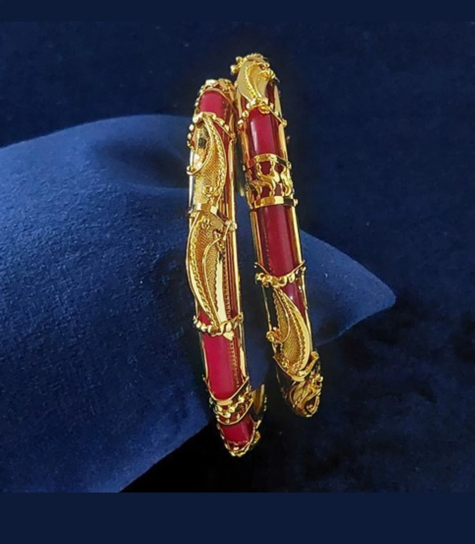 Gold Plated Wedding Red Royal Pola Bangle Set