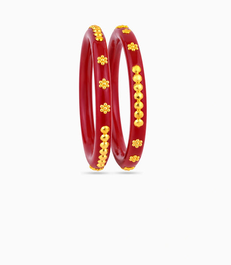 Gold Plated Festive Maroon Casual Pola Bangle Set