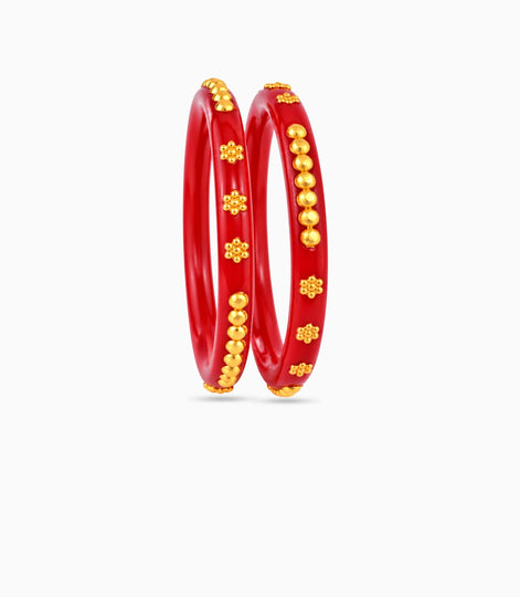 Gold Plated Festive Red Casual Pola Bangle Set