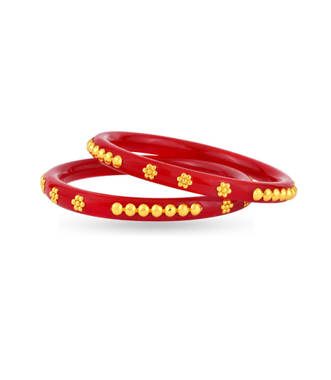 Gold Plated Festive Red Casual Pola Bangle Set