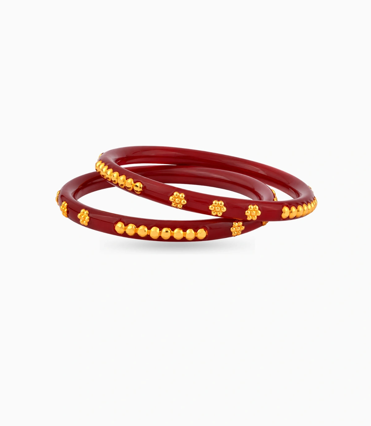 Gold Plated Festive Maroon Floral Pola Bangle Set