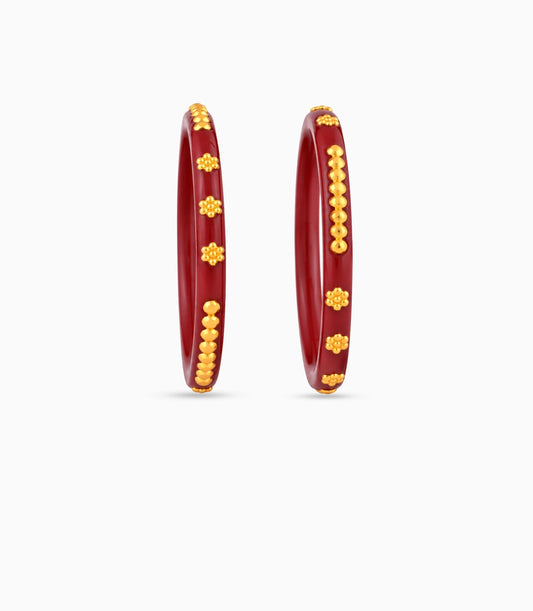 Gold Plated Festive Maroon Floral Pola Bangle Set