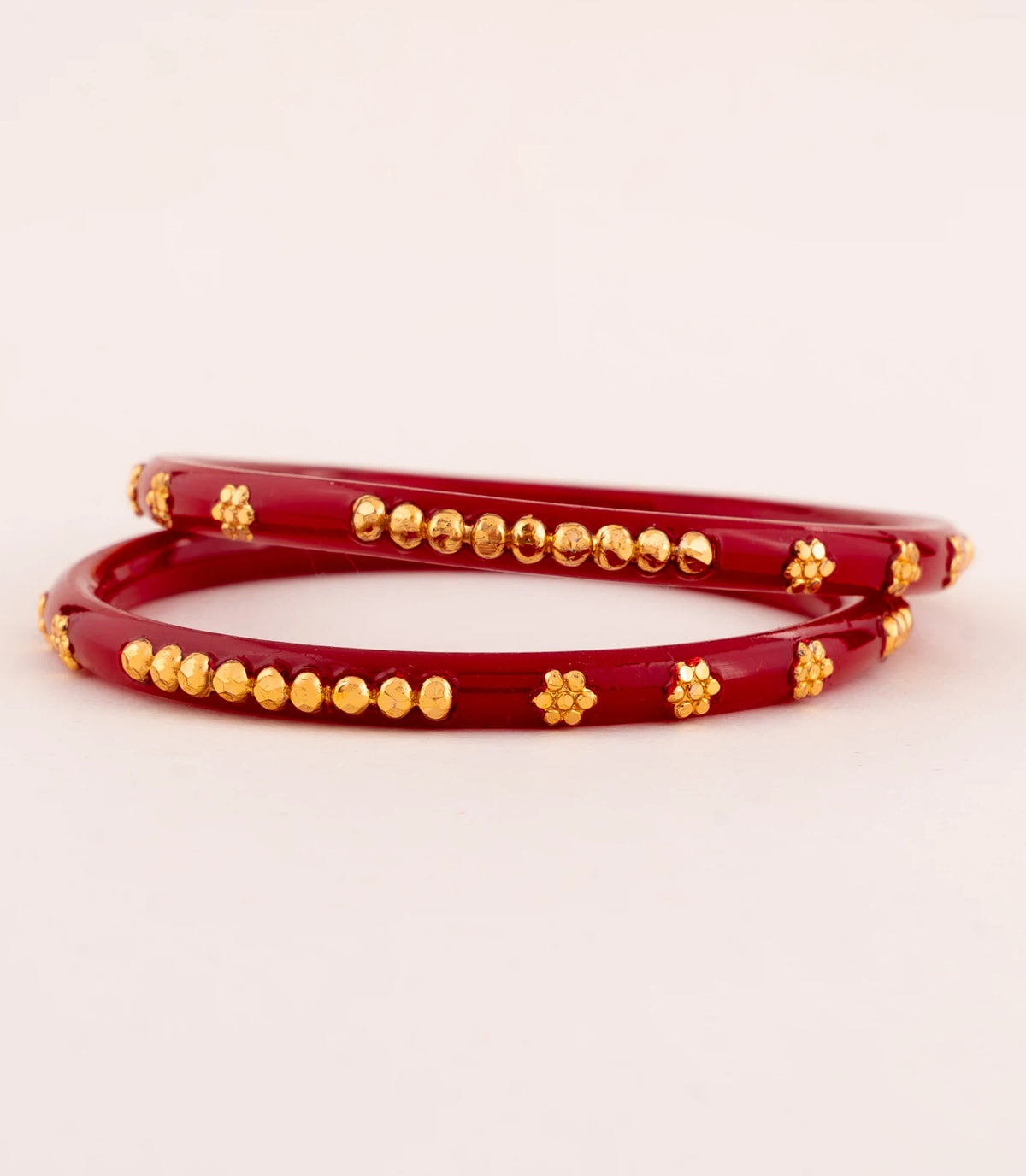 Gold Plated Festive Red Floral Pola Bangle Set