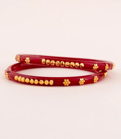 Gold Plated Festive Red Floral Pola Bangle Set