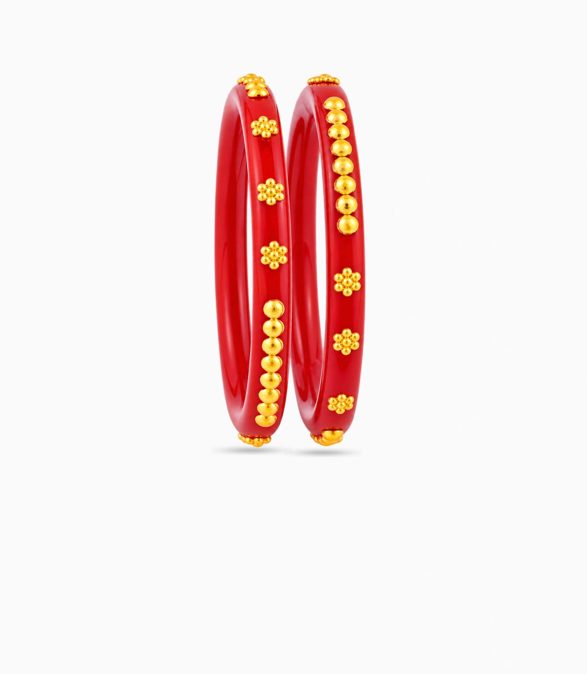 Gold Plated Festive Red Floral Pola Bangle Set