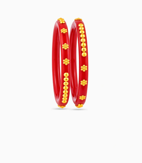 Gold Plated Festive Red Floral Pola Bangle Set
