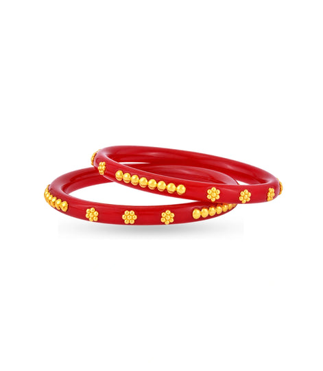 Gold Plated Festive Red Floral Pola Bangle Set