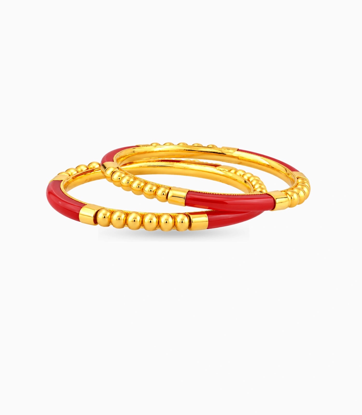 Gold Plated Festive Red Bead Pola Bangle Set