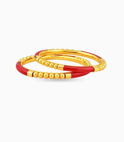 Gold Plated Festive Red Bead Pola Bangle Set