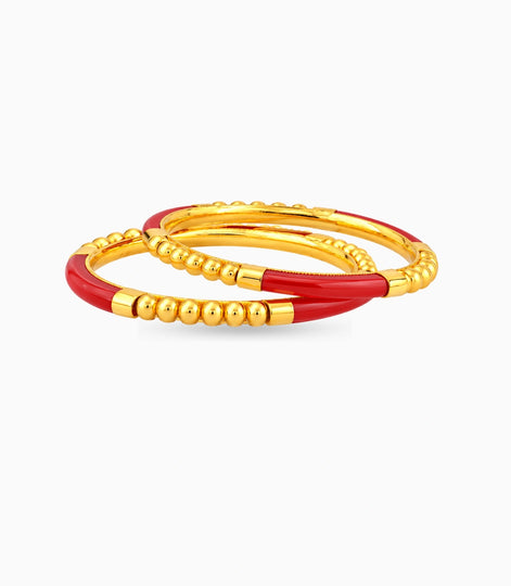 Gold Plated Festive Red Bead Pola Bangle Set