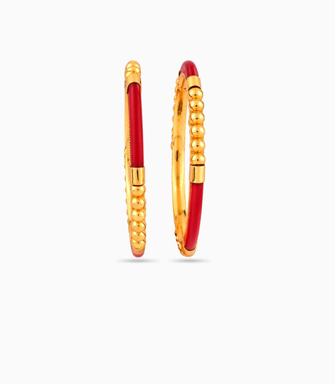 Gold Plated Festive Red Bead Pola Bangle Set