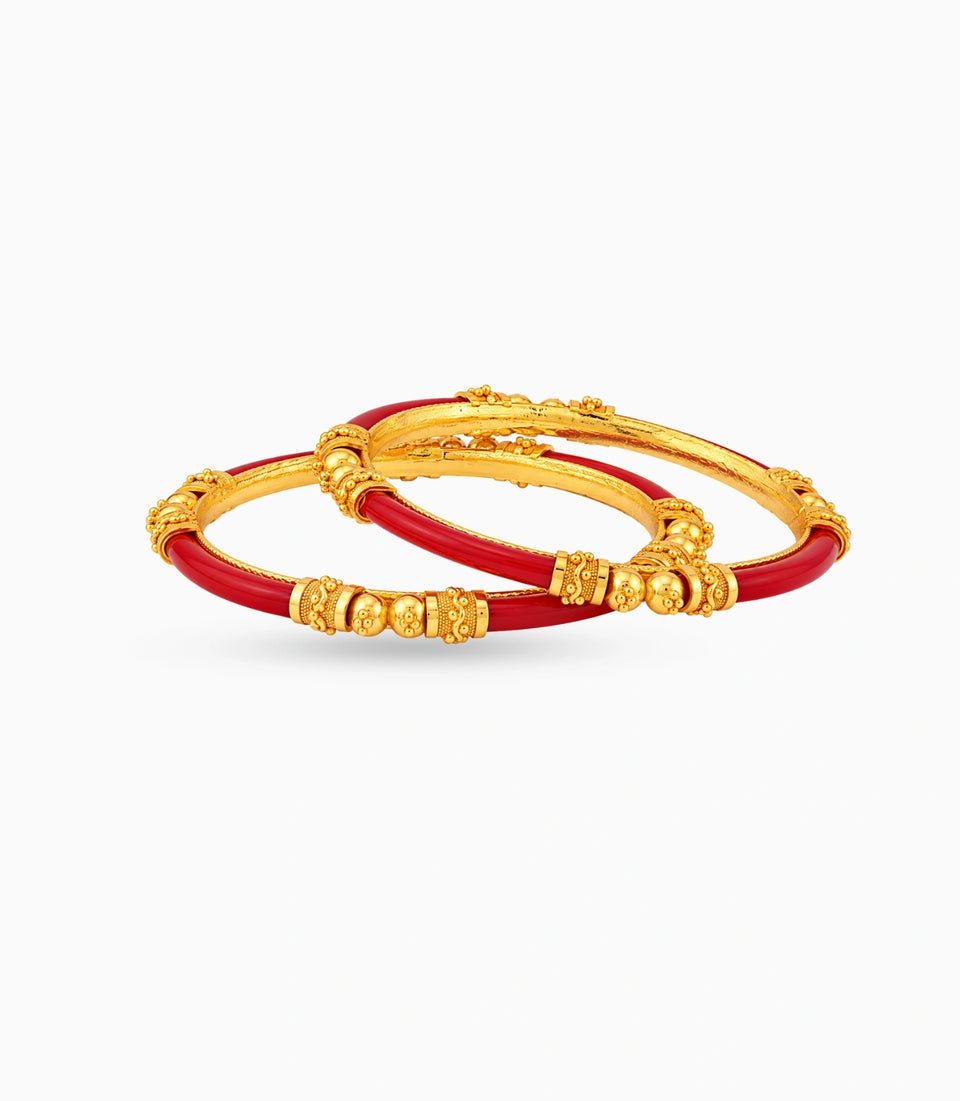 Gold Plated Festive Red Heritage Pola Bangle Set