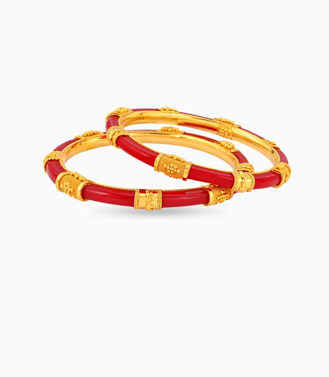 Gold Plated Festive Red Slim Pola Bangle Set