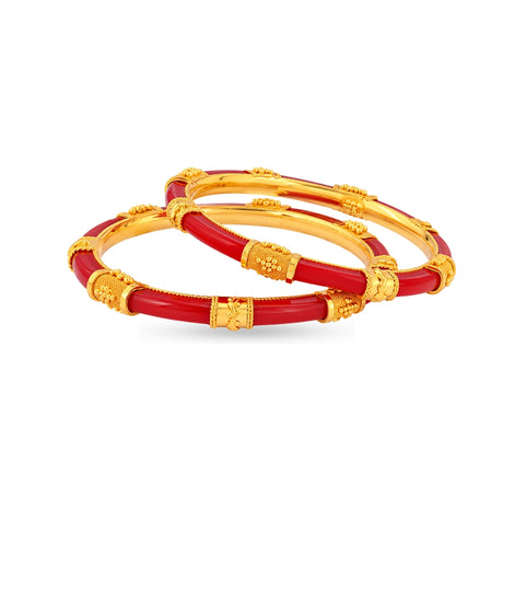 Gold Plated Festive Red Slim Pola Bangle Set