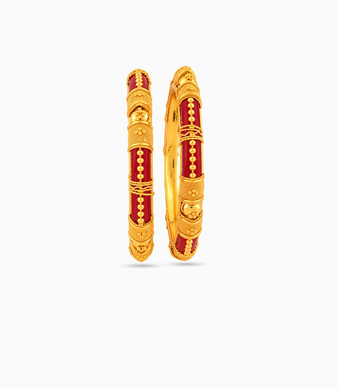 Gold Plated Wedding Red Temple Pola Bangle Set