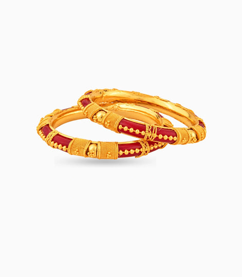 Gold Plated Wedding Red Temple Pola Bangle Set