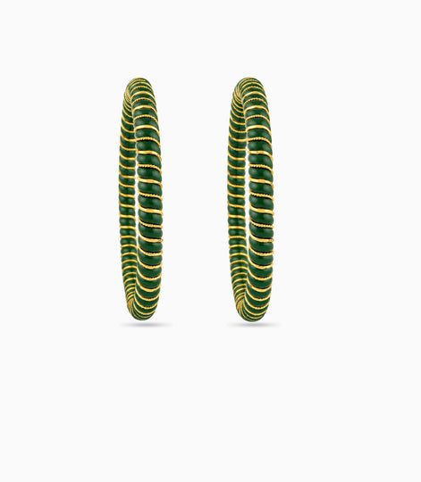 Gold Plated Festive Green Spiral Pola Bangle Set