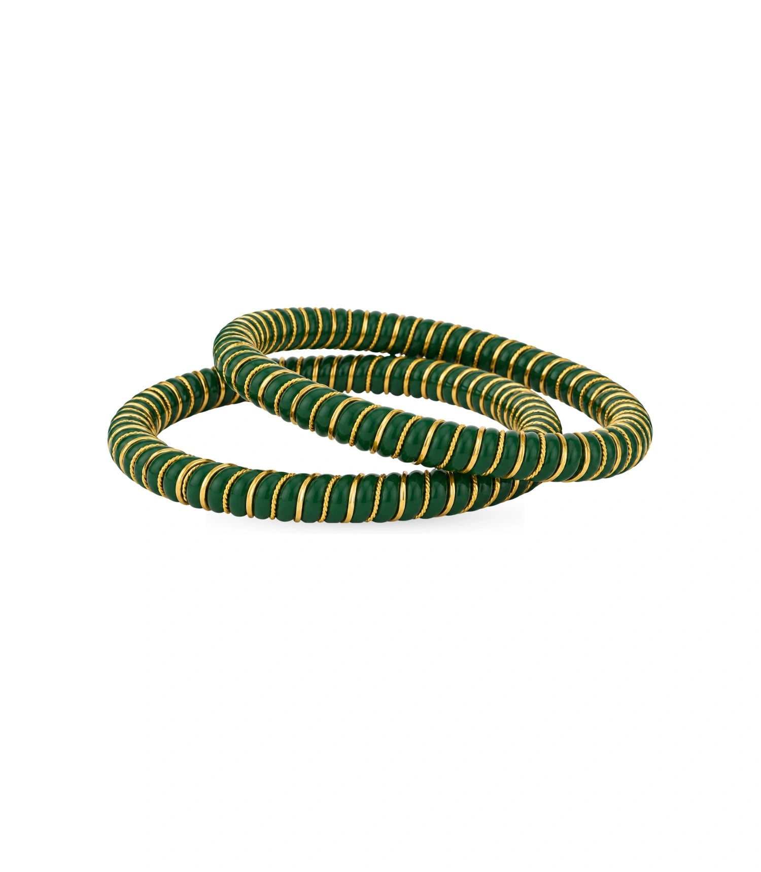 Gold Plated Festive Green Spiral Pola Bangle Set