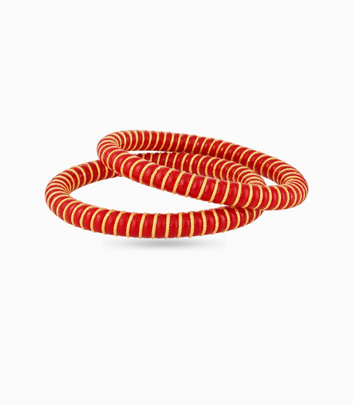 Gold Plated Festive Red Spiral Pola Bangle Set