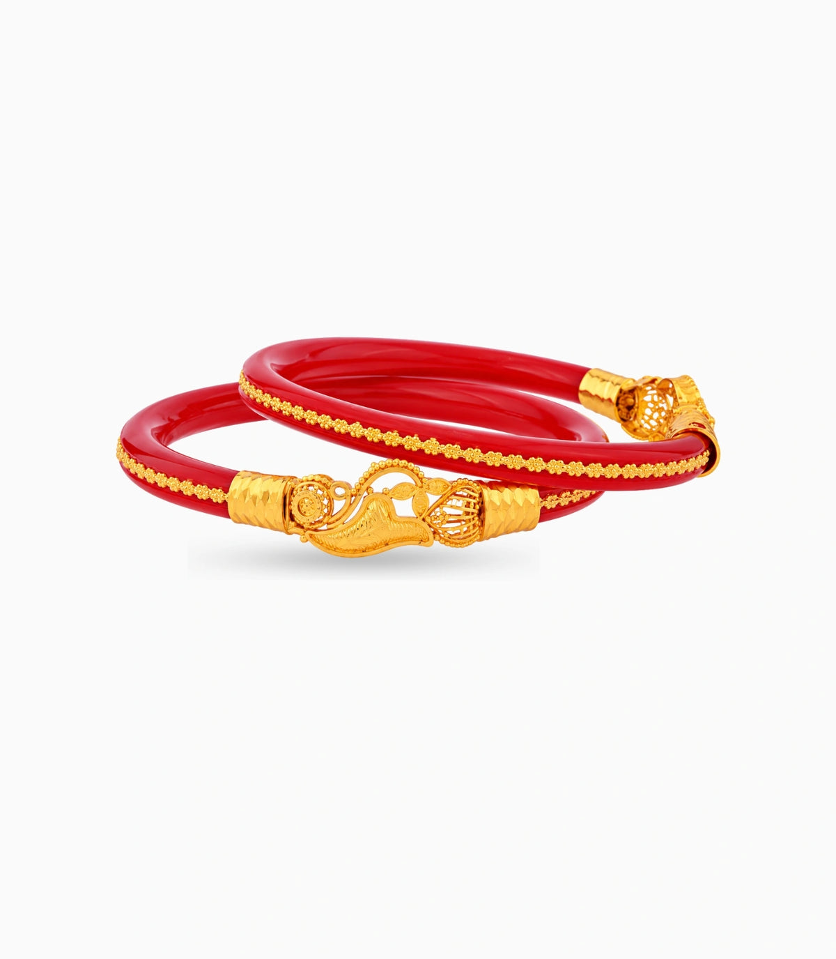 Gold Plated Wedding Red Peacock Pola Bangle Set