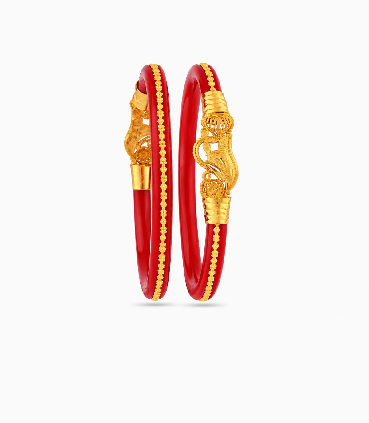 Gold Plated Wedding Red Peacock Pola Bangle Set