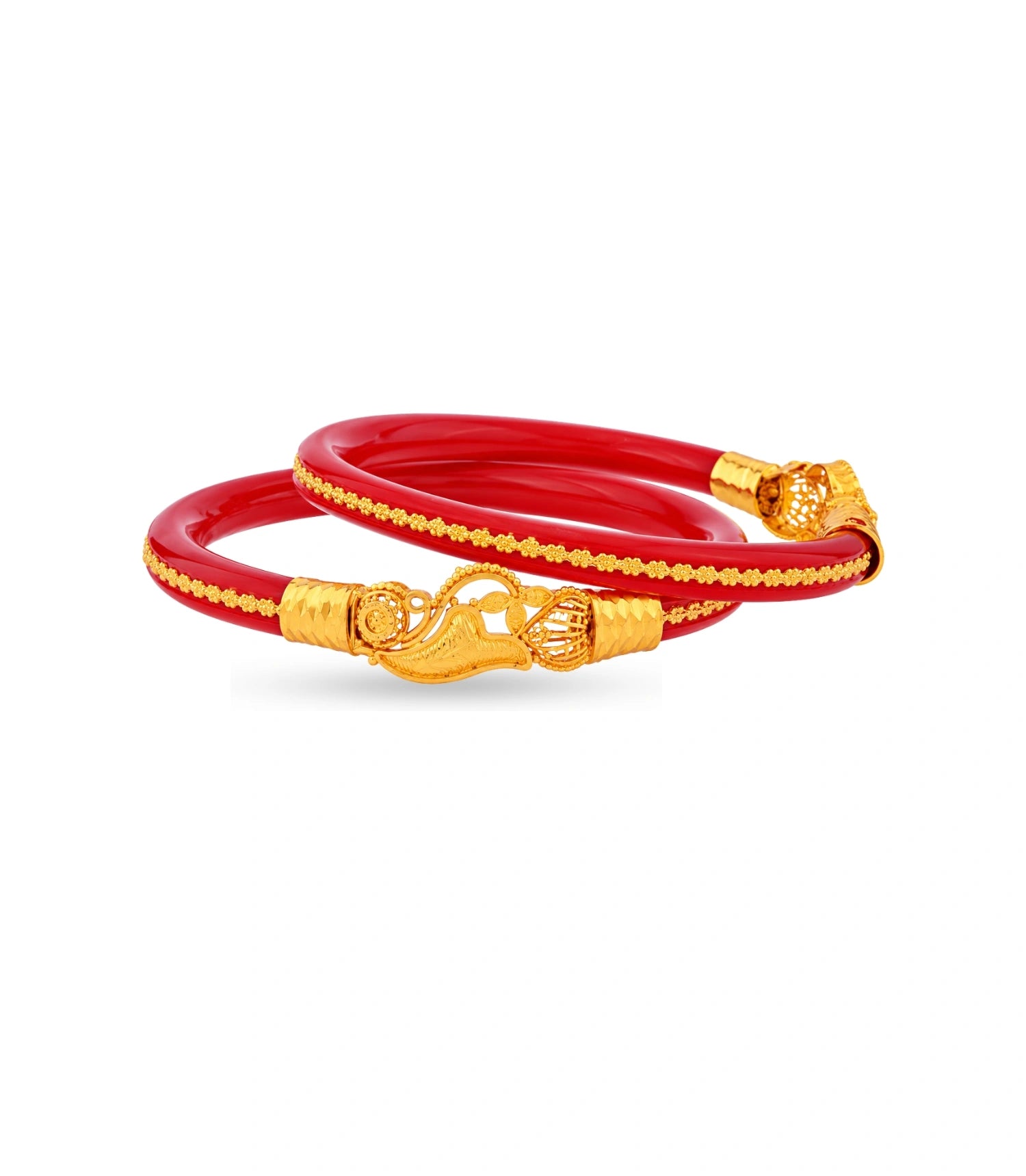 Gold Plated Wedding Red Peacock Pola Bangle Set