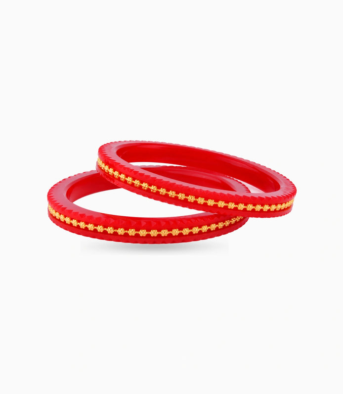 Gold Plated Everyday Red Pola Bangle Set